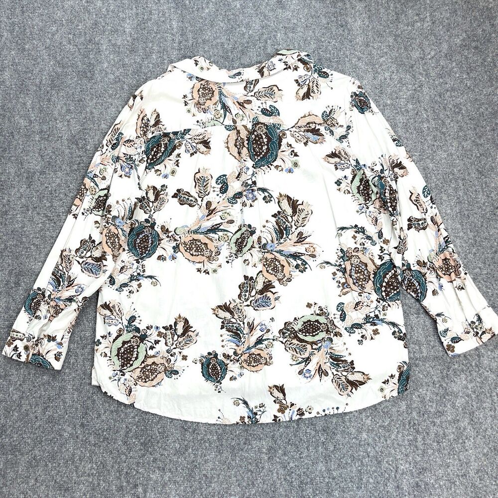 Chicos Top Womens Size Petite XL Soft White Floral Grommet Lace Up Long Sleeve - Picture 2 of 11